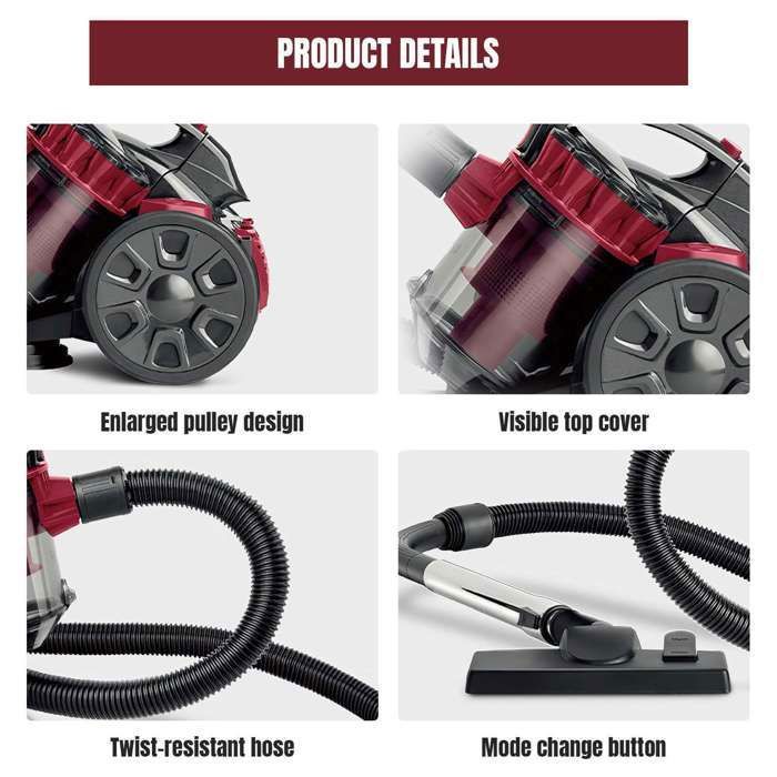 Aspirateur sans sac 2600 W - vertical- Câble de 5 m - 1,5 L - Haute performance et silencieux - Convient aux sols durs et moquettes – Image 5