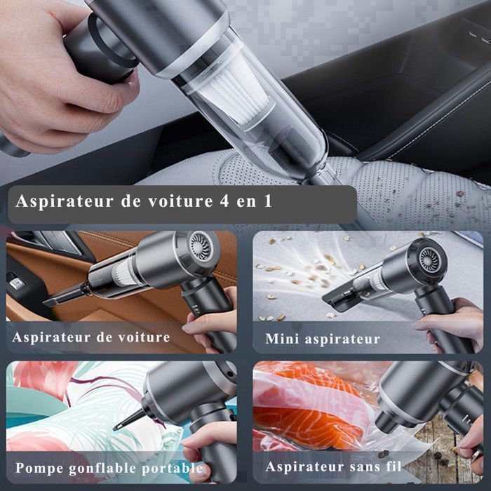 Aspirateur Voiture - 18000Pa 4 in 1- Aspirateur à Main - 3 Vitesses 80,000U/min - Maison, Voiture, Bureau-Gris – Image 2