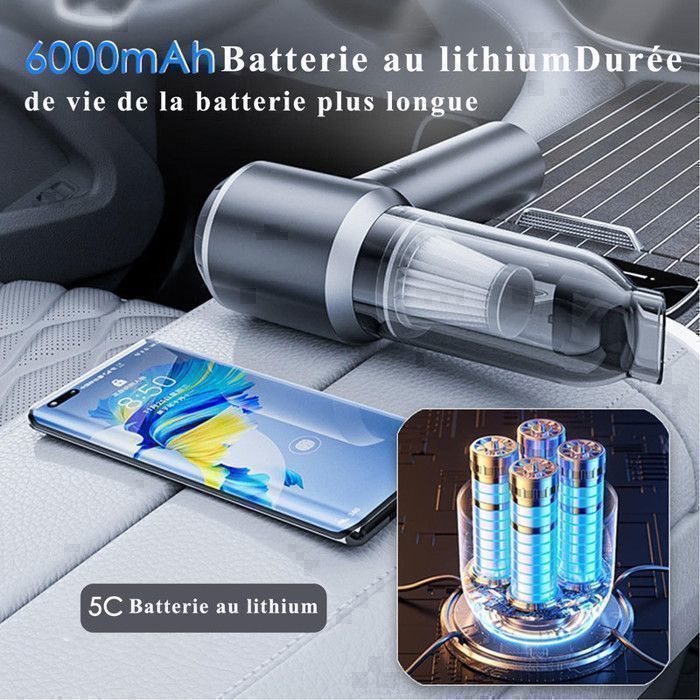 Aspirateur Voiture - 18000Pa 4 in 1- Aspirateur à Main - 3 Vitesses 80,000U/min - Maison, Voiture, Bureau-Gris – Image 3
