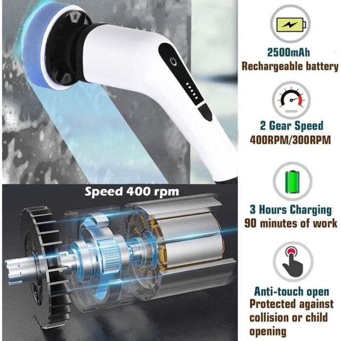 Balai électrique avec 7 lames remplaçables et manche réglable pour salle de bain et cuisine – Image 3