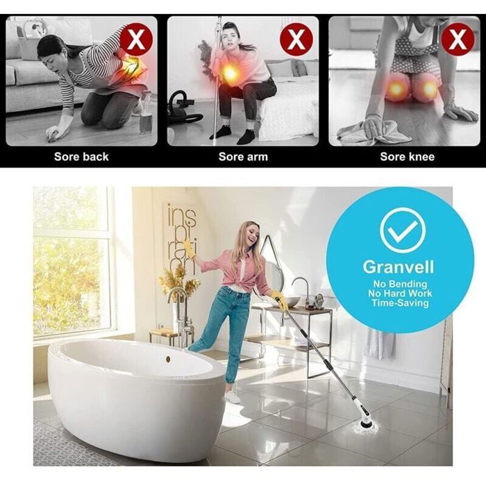 Balai électrique avec 7 lames remplaçables et manche réglable pour salle de bain et cuisine – Image 4