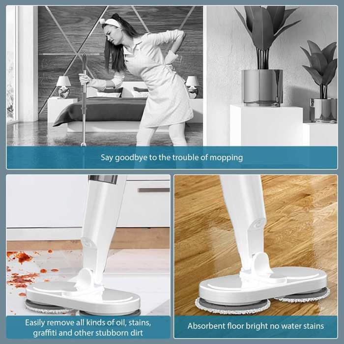 Balai électrique sans fil - deux moteurs + réservoir d'eau de 150 ml - 60 minutes d'autonomie - nettoyage silencieux – Image 2