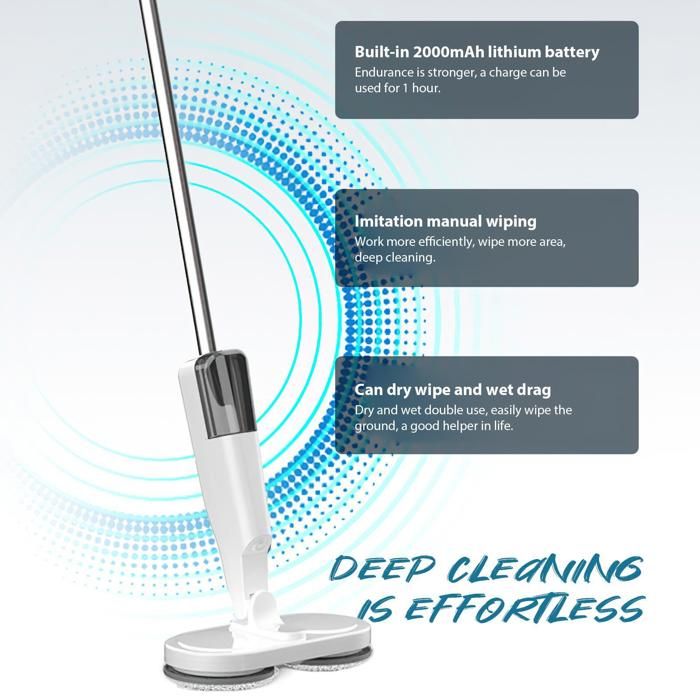 Balai électrique sans fil - deux moteurs + réservoir d'eau de 150 ml - 60 minutes d'autonomie - nettoyage silencieux – Image 3