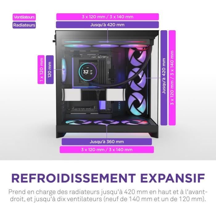 Boitier moyen-tour NZXT H9 Flow RGB+ - Double chambre - 3 ventilateurs RGB - Noir - CM-H92FB-P1 – Image 3