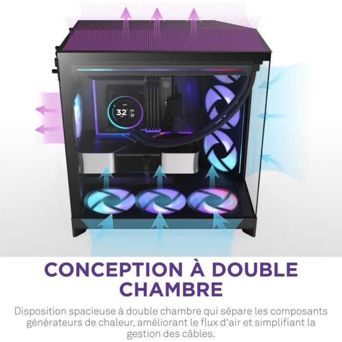 Boitier moyen-tour NZXT H9 Flow RGB+ - Double chambre - 3 ventilateurs RGB - Noir - CM-H92FB-P1 – Image 5