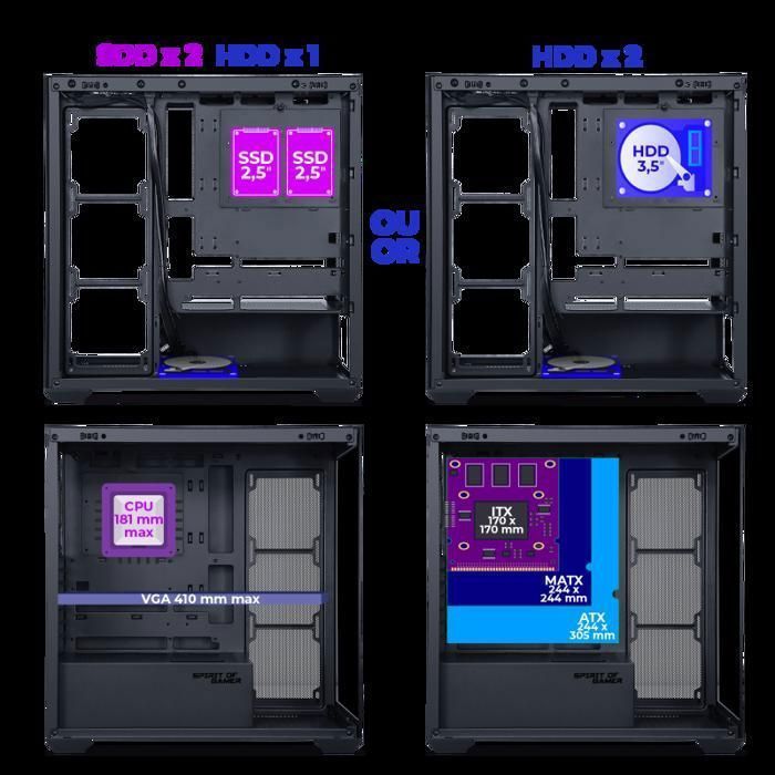 Boîtier PC Gamer - Spirit of Gamer - Spark Dark - RGB - 6 Ventilateurs - Compatible ATX/mATX/mITX – Image 4