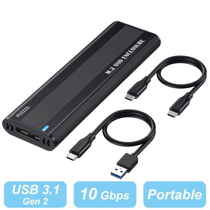Boîtier SSD M.2 NVME, 10Gbps USB C 3.1 Gen 2 Boîtier Disque Dur SSD M.2 NVME SATA - Alliage d'aluminium - Noir
