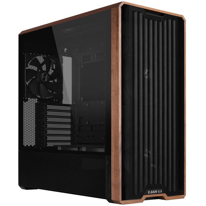 Boîtier PC - Lian Li - Lancool 217 - Noir - 5 ventilateurs - Verre trempé - Accents en bois de noyer