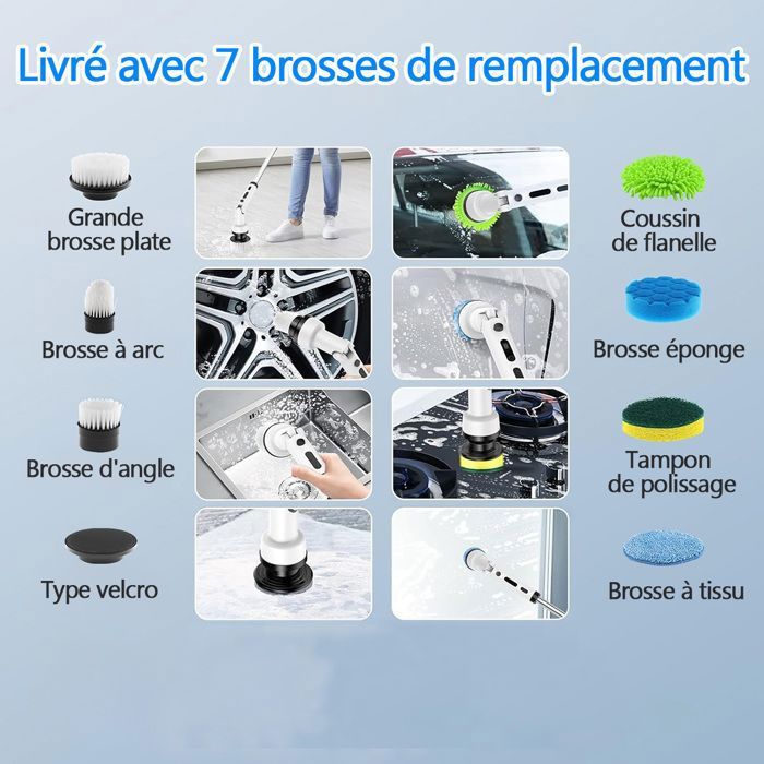 Brosse de nettoyage électrique rotative sans fil,3 rglages et 3 rglages d'angle, 7 ttes remplaables, pour salle de bain – Image 4