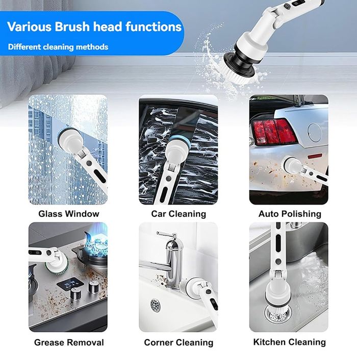 Brosse de nettoyage électrique rotative sans fil,3 rglages et 3 rglages d'angle, 7 ttes remplaables, pour salle de bain – Image 6