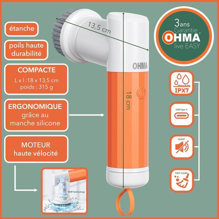 Brosse Électrique Rotative Étanche IPX7 6 en 1 pour Salle de Bain, Cuisine, Jardin, Spa, Camping-Car, Bateau – Image 2