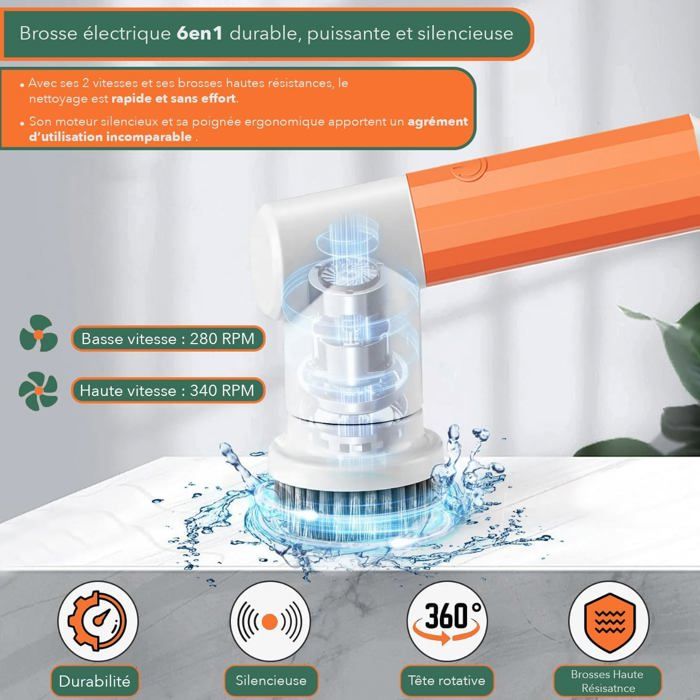 Brosse Électrique Rotative Étanche IPX7 6 en 1 pour Salle de Bain, Cuisine, Jardin, Spa, Camping-Car, Bateau – Image 4