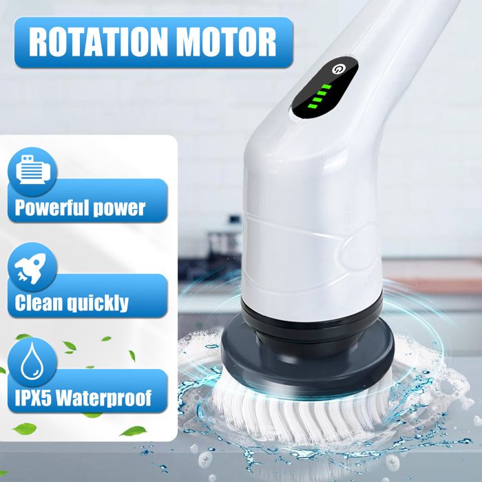 Brosse électrique Rotative Sans Fil, 8 têtes de Brosse Remplaçables, 3 Vitesses Réglables, pour Sol de Salle de Bain – Image 3
