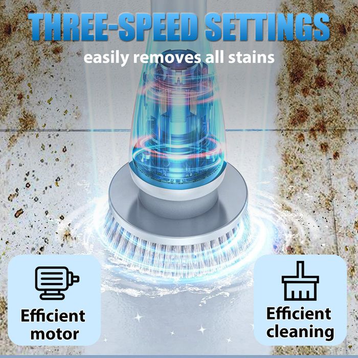 Brosse électrique Rotative Sans Fil, 8 têtes de Brosse Remplaçables, 3 Vitesses Réglables, pour Sol de Salle de Bain – Image 4