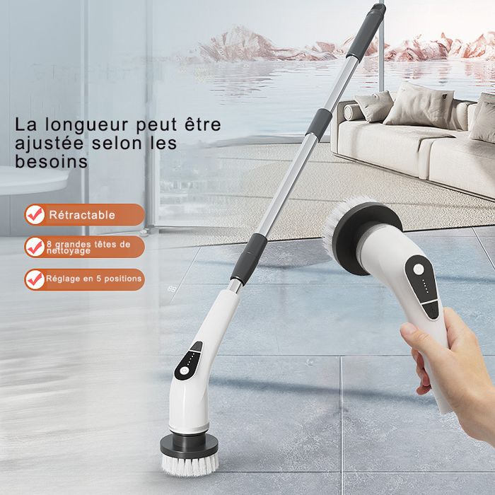 Brosse Nettoyage Electrique-Brosse Rotative Nettoyage-470rpm,2600mA,8 Brosses,1.1m Poignée D'extension-Pour Baignoire,Cuisine – Image 5