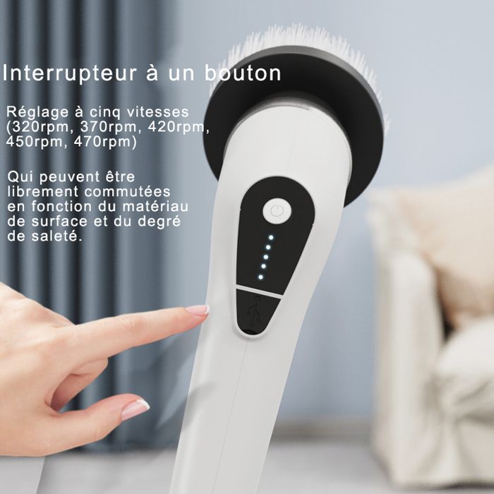 Brosse Nettoyage Electrique-Brosse Rotative Nettoyage-470rpm,2600mA,8 Brosses,1.1m Poignée D'extension-Pour Baignoire,Cuisine – Image 4