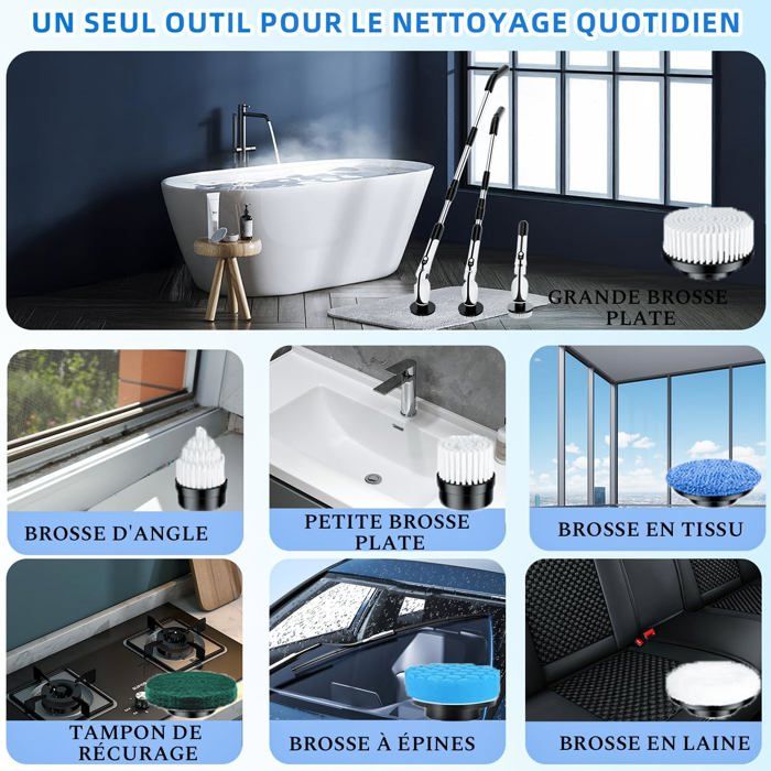 Brosse Nettoyage Électrique - Ulisem - 3 Angles - 8 Têtes - 90 Min Autonomie
