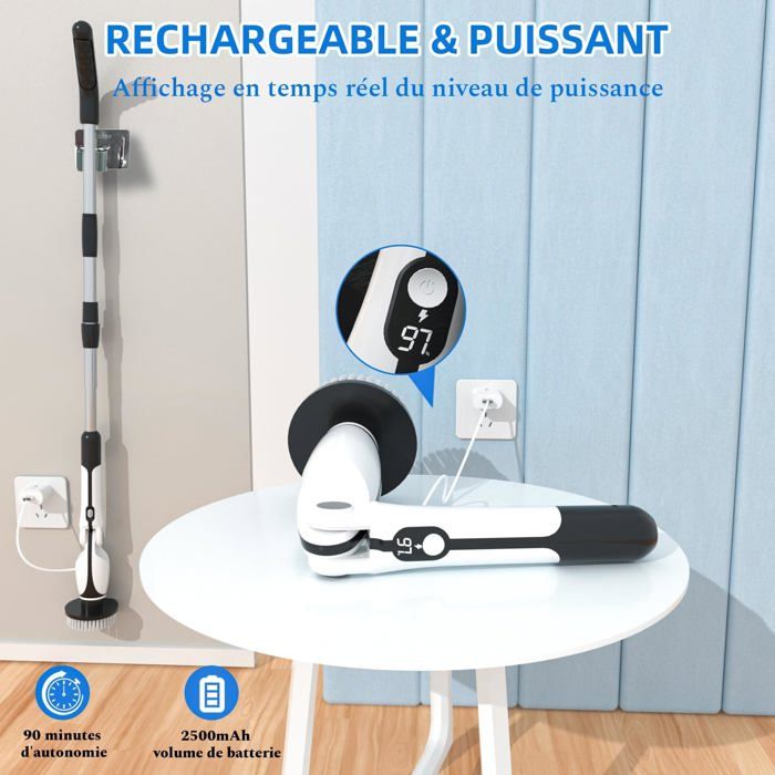 Brosse Nettoyage Électrique - Ulisem - 3 Angles - 8 Têtes - 90 Min Autonomie – Image 2