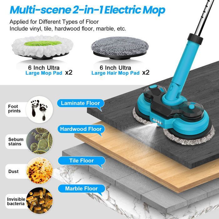 Brosse Nettoyage Rotative Balai Electrique Extension 2 Vitesses Réglables avec 4 Têtes de Brosse Remplaçables pour Salle de Bain – Image 4