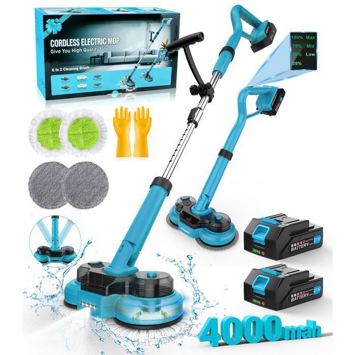 Brosse Nettoyage Rotative Balai Electrique Extension 2 Vitesses Réglables avec 4 Têtes de Brosse Remplaçables pour Salle de Bain