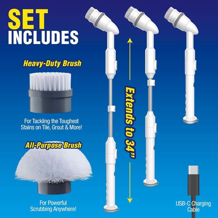 Brosse Turbo Voom Spin Scrubber MyboTV – Brosse nettoyage electrique rotative sans fil rechargeable pour salle de bain et carrelage – Image 3