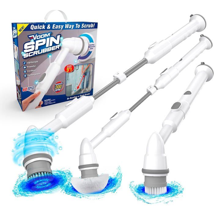 Brosse Turbo Voom Spin Scrubber MyboTV – Brosse nettoyage electrique rotative sans fil rechargeable pour salle de bain et carrelage