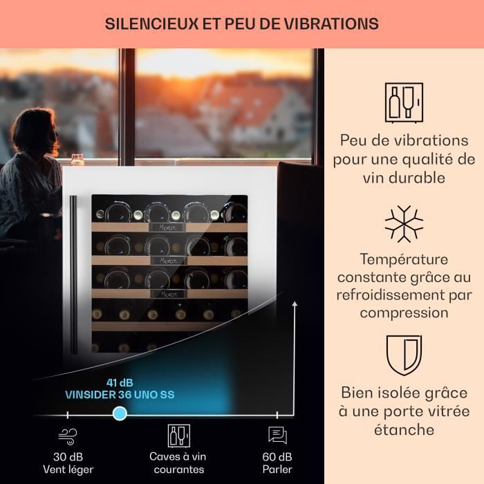 Cave à vin encastrable - KLARSTEIN - Vinsider 36 Built-In Uno - 36 bouteilles - 92 L - Acier inoxydable – Image 3