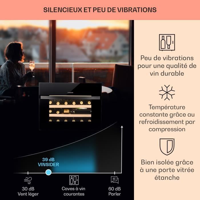 Cave à vin - Klarstein - encastrable - Armoire à vin - 1 zone - Cave à vin encastrable - 51 L / 24 bouteilles - Noir – Image 4