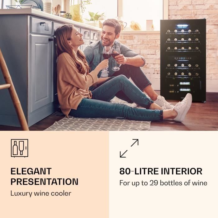 Cave à vin - Klarstein Shiraz 29 Duo - 2 zones 80 L-29 bouteilles 5-22°C - Tactile - Noire – Image 2