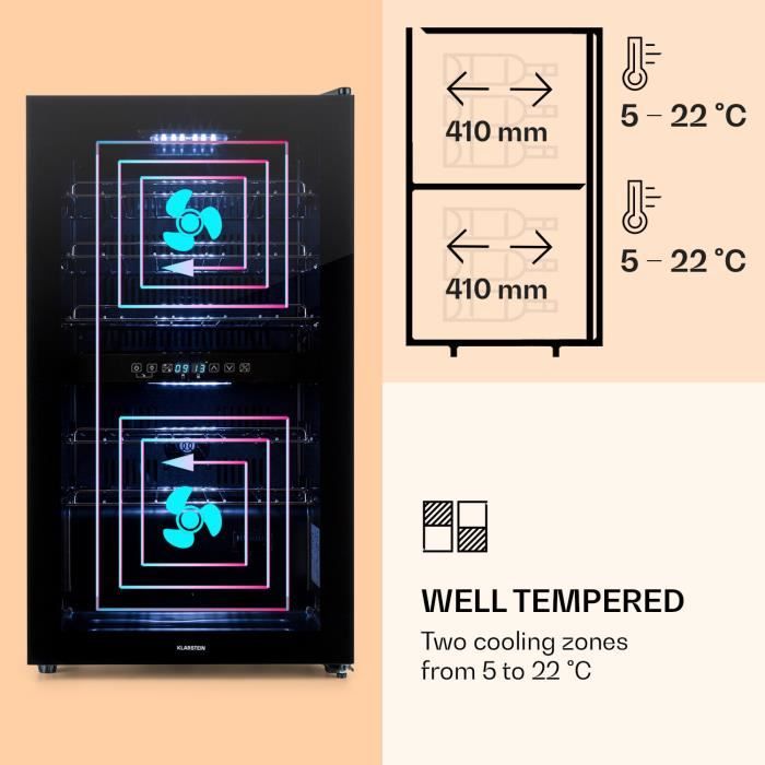 Cave à vin - Klarstein Shiraz 29 Duo - 2 zones 80 L-29 bouteilles 5-22°C - Tactile - Noire – Image 3