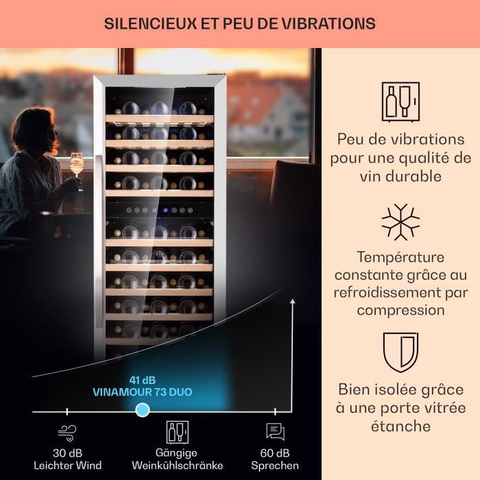 Cave à vin - Klarstein Vinamour 73 Duo - 2 zones - 192 L-73 bouteilles - 5-18°C - Écran tactile - Gris – Image 4