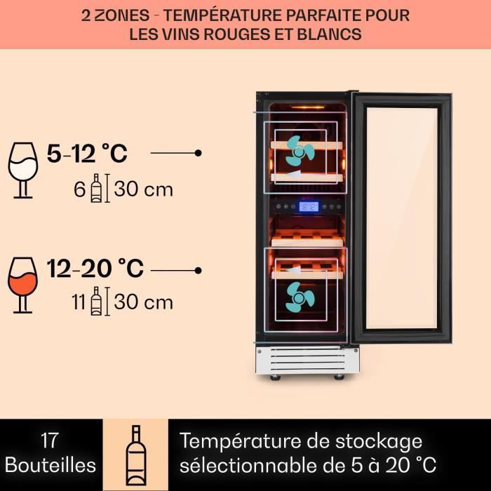 Cave à vin - Klarstein Vinovilla Onyx17 - 53 L / 17 bouteilles - Armoire à vin - 2 zones de température - Frigo bar - Noir – Image 3