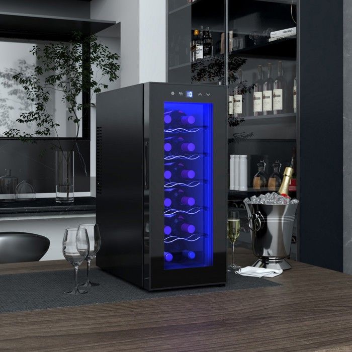 Cave À Vin 12 Bouteilles 30l 8-18°c Double Refroidisseur Thermoélectrique Porte Vitrée Led Écran Tactile Noir – Image 2