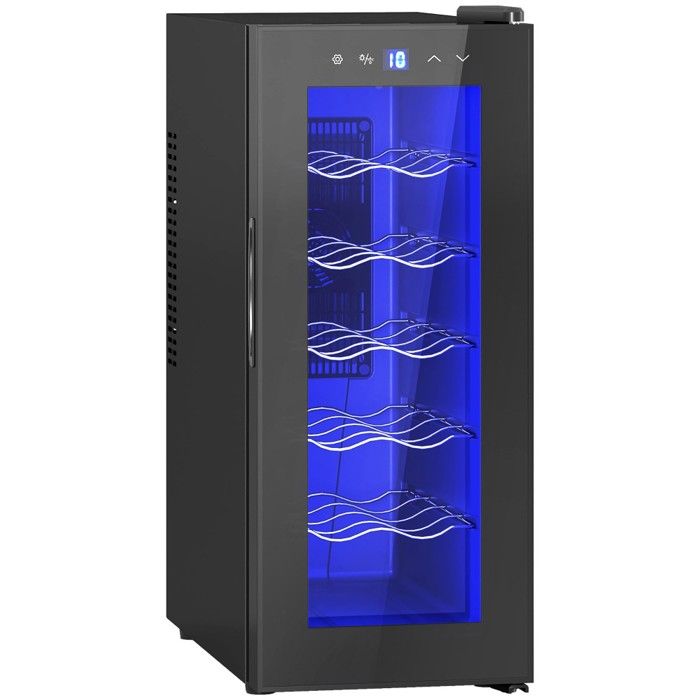 Cave À Vin 12 Bouteilles 30l 8-18°c Double Refroidisseur Thermoélectrique Porte Vitrée Led Écran Tactile Noir