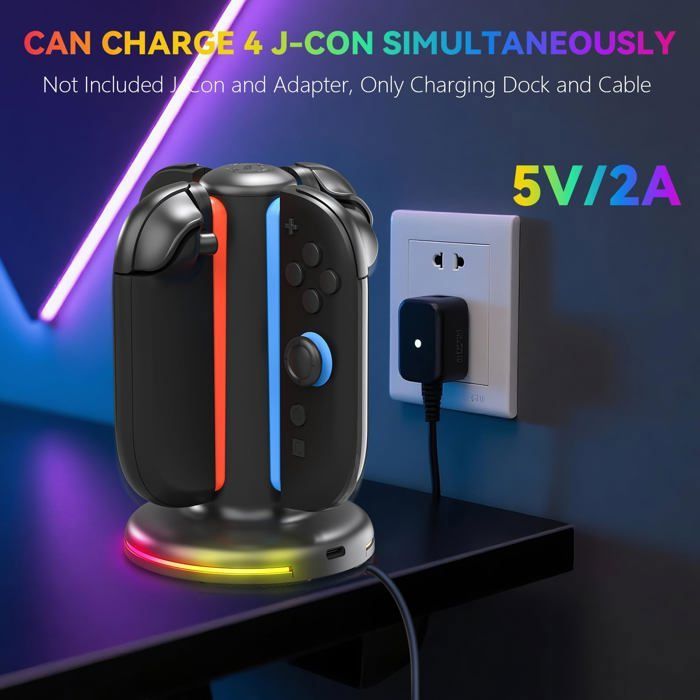 Chargeur Manette pour Nintendo Switch 2 - Station de Charge Magnétiquepour Switch 2 Joy-Con avec 9 Modes d’éclairage – Image 5