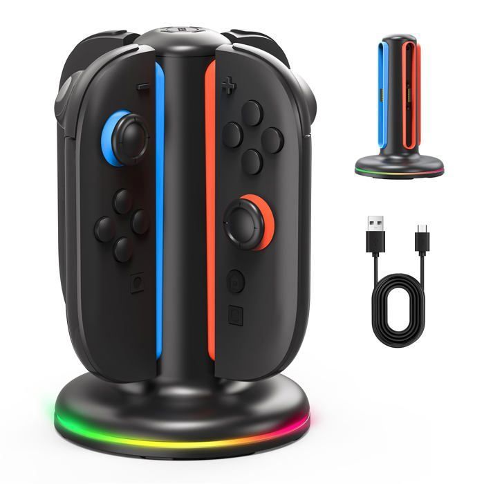 Chargeur Manette pour Nintendo Switch 2 - Station de Charge Magnétiquepour Switch 2 Joy-Con avec 9 Modes d’éclairage