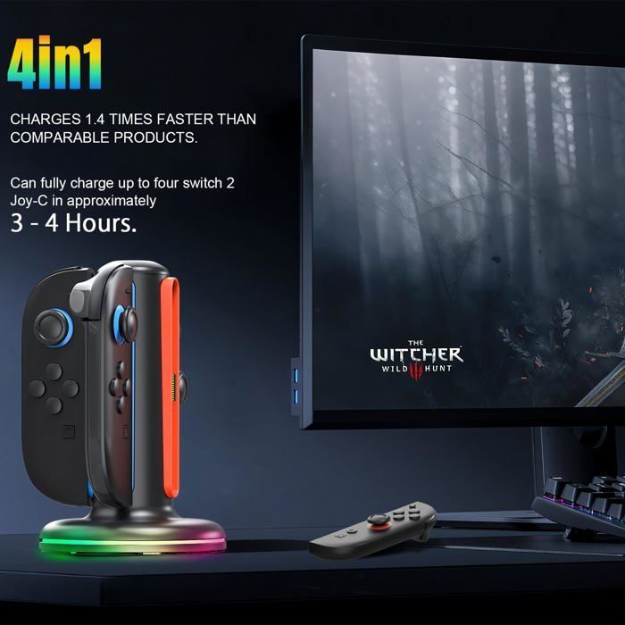 Chargeur Manette pour Nintendo Switch 2 - Station de Charge Magnétiquepour Switch 2 Joy-Con avec 9 Modes d’éclairage – Image 2