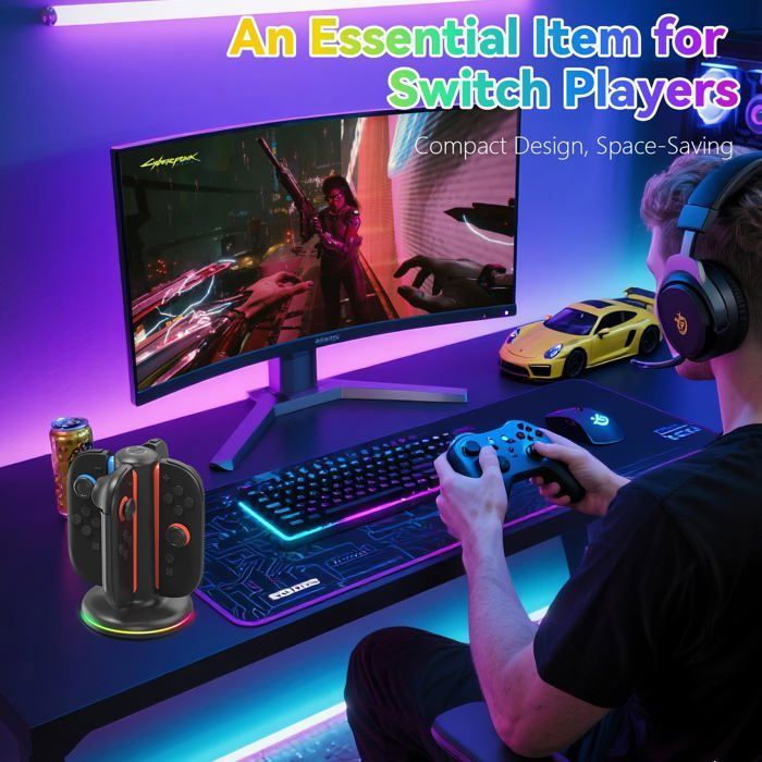 Chargeur Manette pour Nintendo Switch 2 - Station de Charge Magnétiquepour Switch 2 Joy-Con avec 9 Modes d’éclairage – Image 3