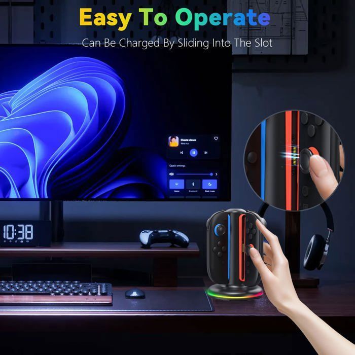 Chargeur Manette pour Nintendo Switch 2 - Station de Charge Magnétiquepour Switch 2 Joy-Con avec 9 Modes d’éclairage – Image 4