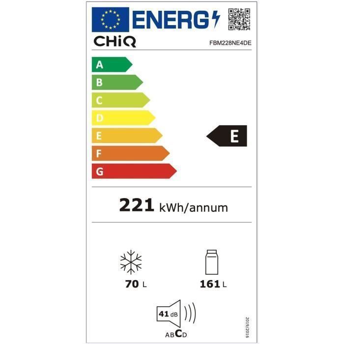 CHiQ Réfrigrateur congélateur bas FBM228NE4DE 231L (161 70) Froid ventilé, No Frost,Classe énergtique E, Acier inoxydable noir – Image 4