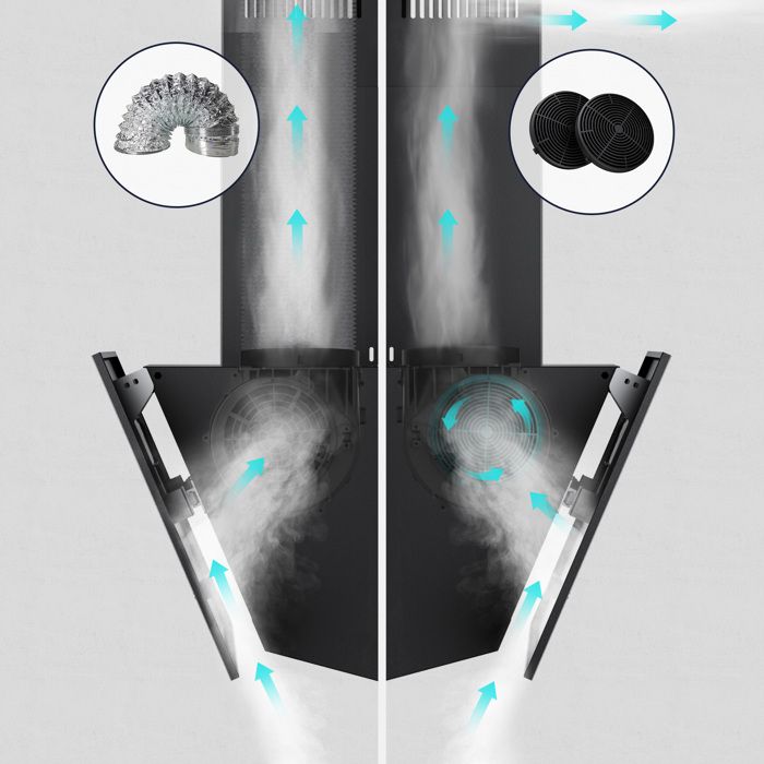 CIARRA Hotte Aspirante 60cm 580m3/h A+ avec 2 Filtre Actif 3 Vitesses Recyclage ou Evacuation Hotte Inclinée Noir CD6765AB – Image 4