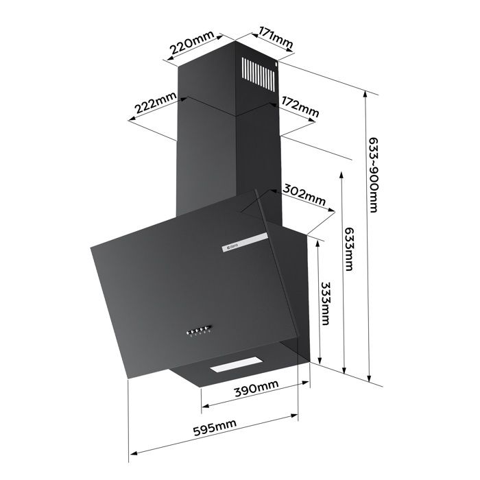 CIARRA Hotte Aspirante 60cm 580m3/h A+ avec 2 Filtre Actif 3 Vitesses Recyclage ou Evacuation Hotte Inclinée Noir CD6765AB – Image 6