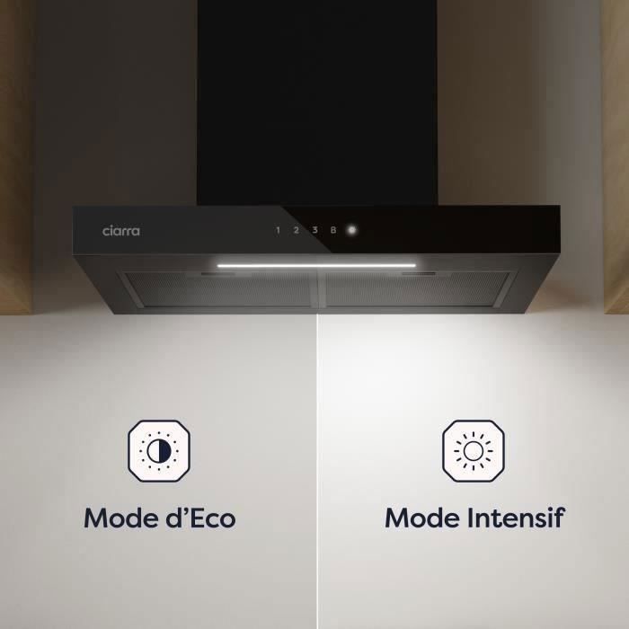 CIARRA Hotte Aspirante 60cm WI-FI et Commandes Tactiles A+++ 650 m3/h Booster LED Affichage Noir – Image 5