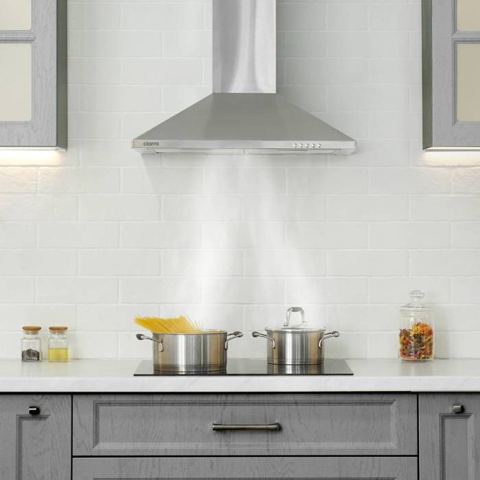 CIARRA Hotte Décorative 60cm A++ 2pcs Filtre à charbon 370m³/h Recyclage ou Evacuation 3 Vitesses INOX – Image 2