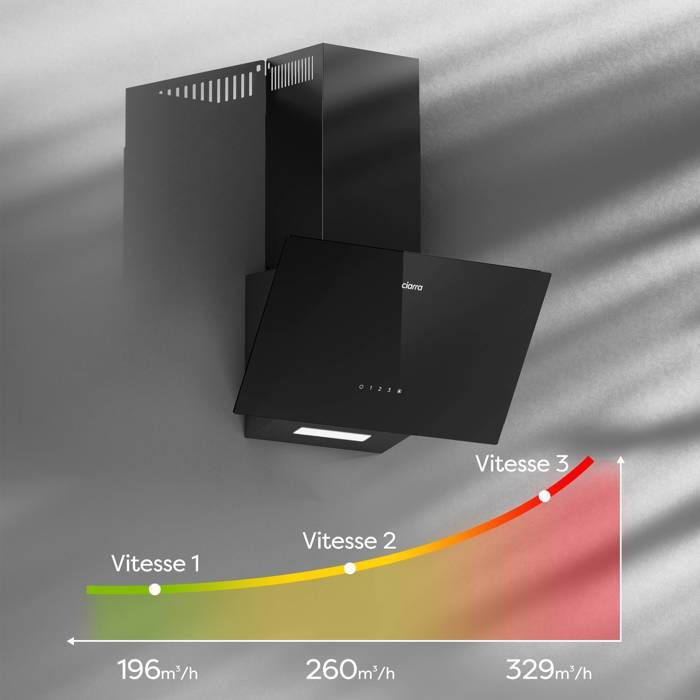 CIARRA Hotte Aspirante Inclinée 60cm 350m3/h 3 Vitesses A++ Recyclage ou Evacuation Verre Noir CD6750CB – Image 3