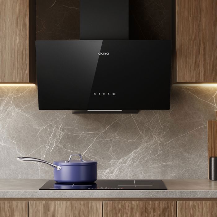 CIARRA Hotte Aspirante Inclinée 60cm 350m3/h 3 Vitesses A++ Recyclage ou Evacuation Verre Noir CD6750CB – Image 4