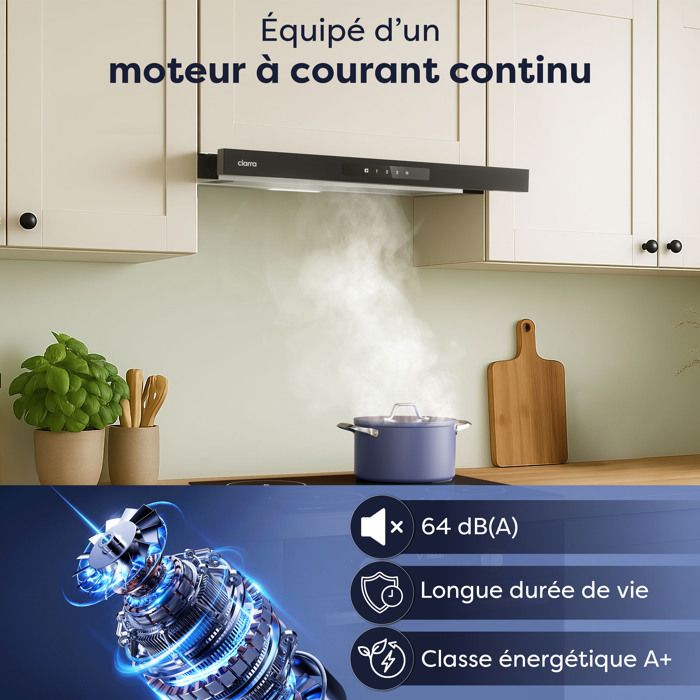 CIARRA Hotte Tioir 60cm A+ 580m3/h Recyclage ou Evacuation inclus 2pcs Filtre Actif Hotte Noir CD6909AB – Image 2