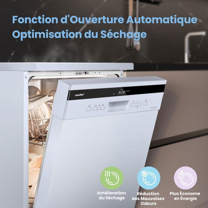 COMFEE Lave-Vaisselle Pose Libre 14 couverts, 8 Programmes de Lavage, 44 dB(A) Dpart Diffr, Demi-Charge, Blanc Energy Class C – Image 2