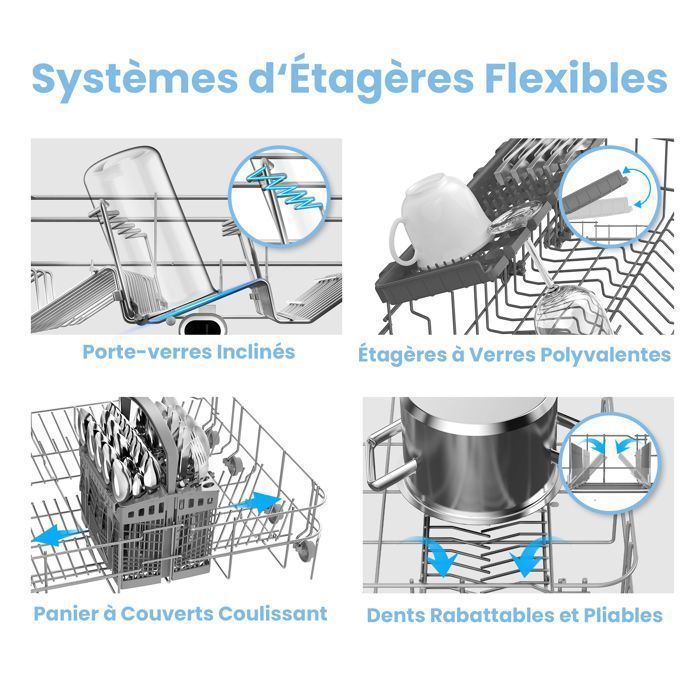 COMFEE Lave-Vaisselle Pose Libre 14 couverts, 8 Programmes de Lavage, 44 dB(A) Dpart Diffr, Demi-Charge, Blanc Energy Class C – Image 5