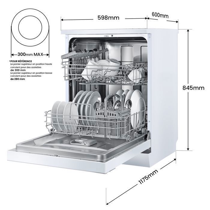 COMFEE Lave-Vaisselle Pose Libre 14 couverts, 8 Programmes de Lavage, 44 dB(A) Dpart Diffr, Demi-Charge, Blanc Energy Class C – Image 6